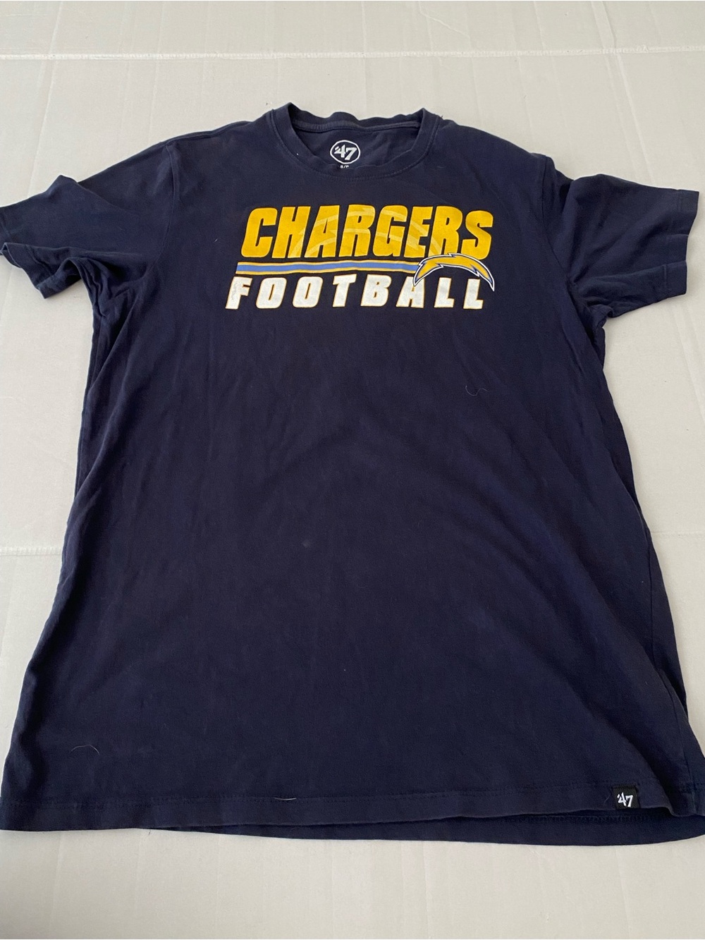 '47 Navy Chargers Football Tee with Yellow & White Logo Small Double Sided